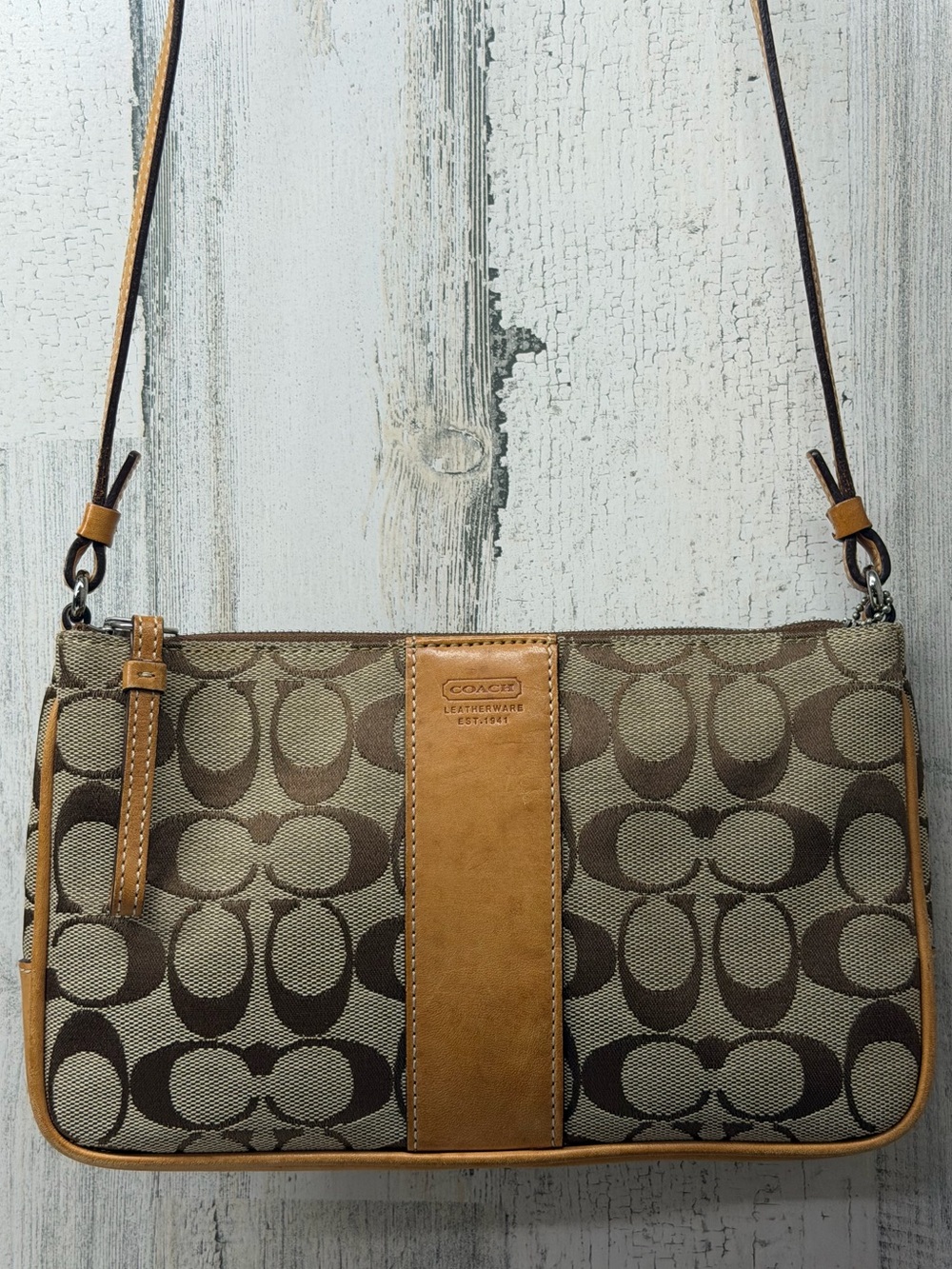 Vintage Coach Signature Slim Demi-Zip Crossbody Bag